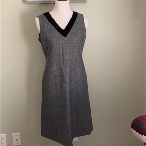 Herringbone v neck midi dress with fur neckline